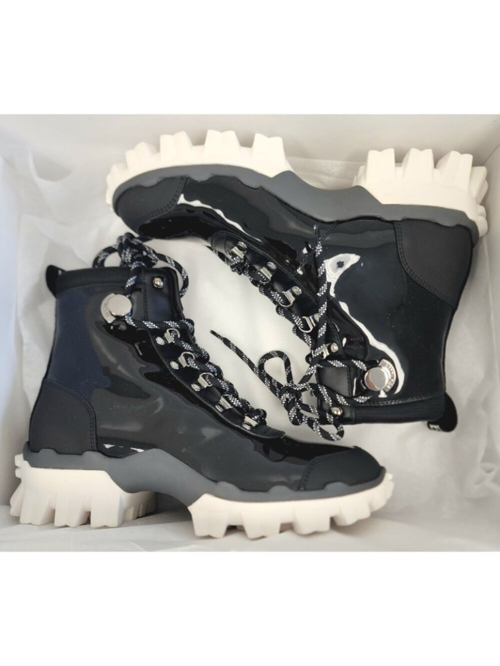 Moncler Helis Women's Leather Hiking Combat Ankle Boots in Black Size 37 / US 7 - Picture 2 of 4
